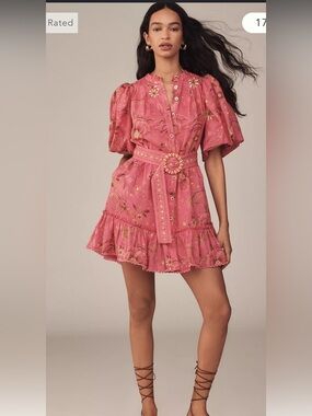 Farm Rio x Anthropologie Short-Sleeve Button-Front Mini Dress, new with tag